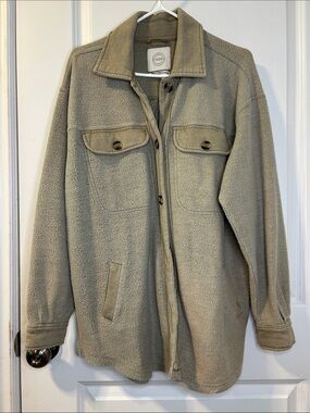 Stoosh Olive Green Sherpa Shacket with Chest Pockets